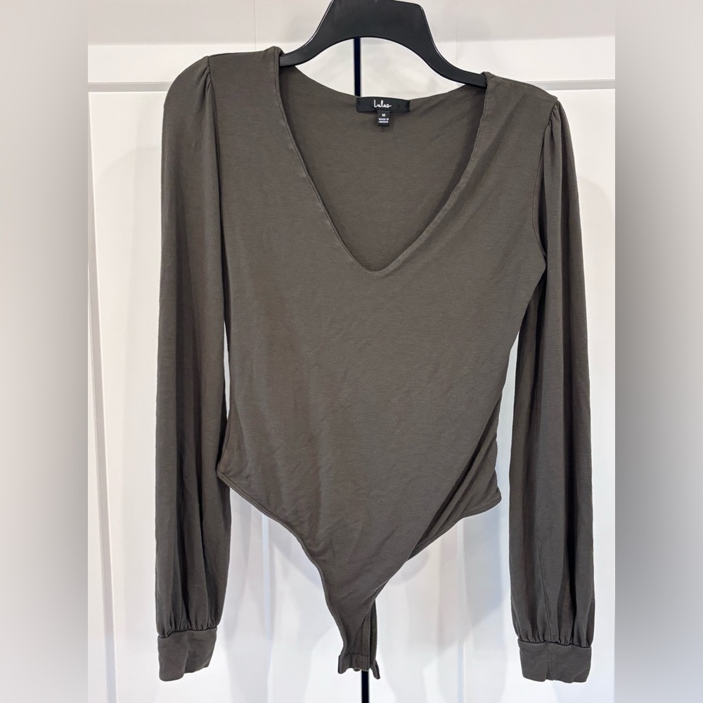 Lulu's Olive Green Long Sleeve V-Neck Bodysuit